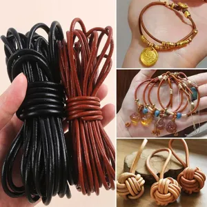 Cordón redondo de cuero genuino hecho a mano para accesorios de joyería de collar y pulsera DIY.