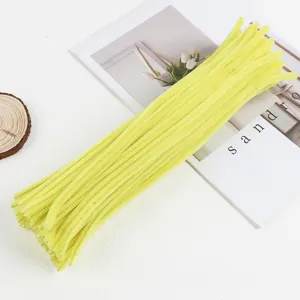 Yellow 6mm DIY craft pipe cleaners detail view, fluffy chenille stems for handmade bouquet projects.