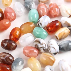 Perles barils en acrylique marbre coloree, grandes perles pour la creation de bijoux DIY.