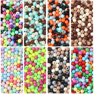 Lot de perles rondes en acrylique colorées 3/4mm pour création de bijoux et bracelets DIY