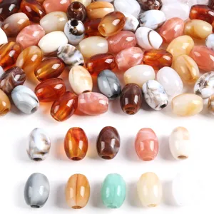Perles barils ovales bicolores en acrylique, perles à gros trou, accessoires DIY.