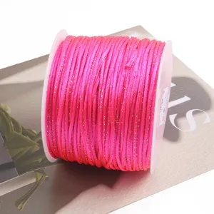 Hot pink Chinese knot cord with gold thread 2mm DIY craft weaving string spool for handmade jewelry