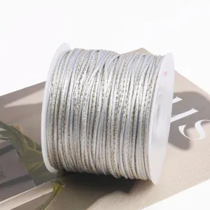 Silver jade cord with gold thread, 2mm Chinese knot weaving rope for DIY handmade crafts.