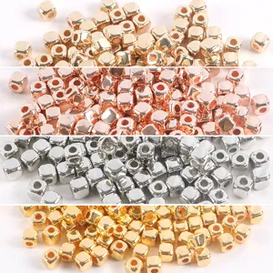 Electroplated Copper Square Spacer Beads Shiny Cut Cube Loose Beads For DIY Necklace Bracelet Craft Jewelry Making Material Accessories