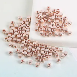 Rose gold CCB square beads, faceted loose spacer beads for DIY necklace jewelry making accessories.
