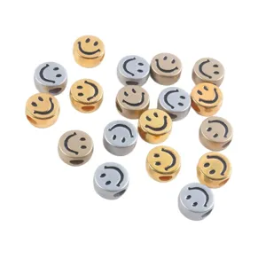 Metallic smiley face beads in gold and silver for DIY jewelry bracelets and necklaces