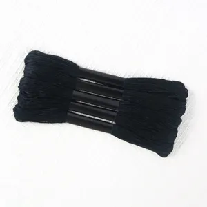 Close-up of five skeins of professional black six-strand polyester embroidery floss