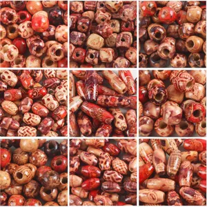 Natural wood beads large hole assorted floral barrel and round beads for DIY jewelry making accessories