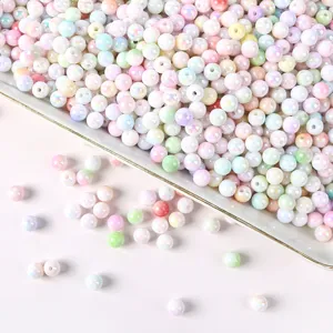Acrylic AB color beads close-up detail, pastel round beads for DIY phone chain accessories.