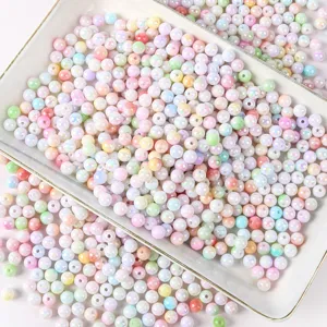 Colorful acrylic AB color round beads, pastel DIY loose craft beads for phone chain accessories.