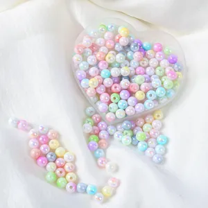Acrylic pastel AB color round beads, straight hole DIY phone chain charm accessories.