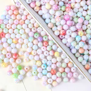 Colorful acrylic beads pastel rainbow round loose beads for DIY jewelry making phone charms