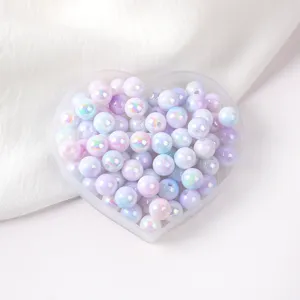Acrylic AB color round beads detail, pastel cream tone DIY jewelry making accessories.