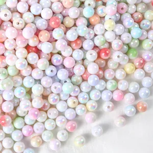 Close-up detail shot of colorful acrylic pastel AB beads, perfect for DIY jewelry craft projects.