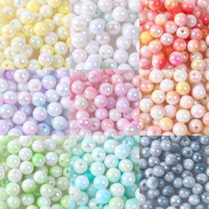 Acrylic Two Tone Pastel Cream Round Loose Beads AB Iridescent Straight Hole Craft Beads For DIY Phone Chain Necklace Making