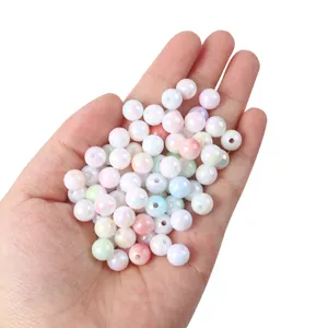 Acrylic double color cream AB color round beads straight hole DIY phone chain beading parts