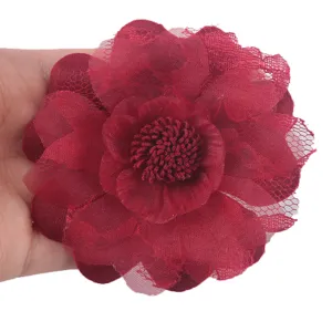 Fiore in organza e pizzo rosso scuro per fermagli fai-da-te e accessori per abiti