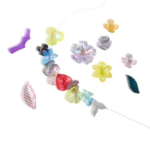 Vibrant frosted AB color acrylic beads in flower and leaf shapes for DIY jewelry.