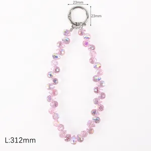 Detailed view of the sparkling crystal phone charm wrist strap, showing precise dimensions.