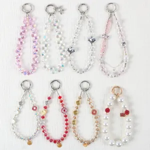 Crystal beaded phone wrist strap cute charm lanyards set for women aesthetic phone accessories