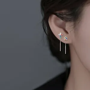 Boucles d'Oreilles en Fil de Zirconium Arc-en-ciel pour Femmes Bijoux de Chaîne d'Oreille Ronde Géométrique à Gland de Couleur Contrastée