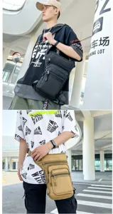 Durable outdoor motorcycle drop leg bag for men shown in black and khaki colors
