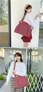 Burgundy canvas tote bag with multi-zipper pockets for casual commuting