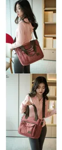 Fashionable pink canvas tote bag with multi-compartments for daily women commuter