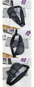 Waterproof black men's chest sling bag with multi-compartments shown from three angles