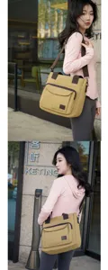 Khaki canvas crossbody bag for women featured in a casual outdoor setting