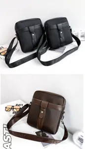 Detailed view of the stylish black and brown Oxford cloth messenger bags for modern men