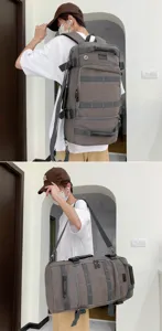 Versatile canvas travel backpack used as a large duffle bag for outdoor activities