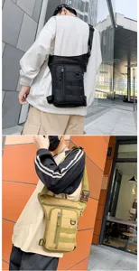 Outdoor tactical leg bag for cycling and climbing shown on model in black and tan