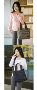 Lifestyle views of a large capacity canvas tote bag for casual daily commuting.