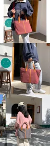 Grand sac cabas en toile pour femme avec poignées en cuir de qualité et bandoulière amovible