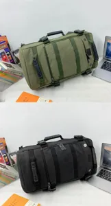 Large capacity canvas travel backpack and duffel bag in olive green and black colors