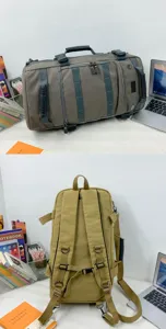 Large capacity canvas travel bag with multi-functional handles and backpack straps