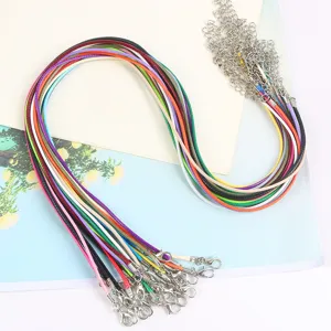 Detailed view of colorful 1.5-2mm waxed necklace cords with durable metal lobster clasps