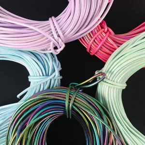 Detail view of 5mm pearlescent PU leather stitched cord in multiple vibrant colors