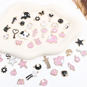 Geëmailleerde legering bedels hanger DIY sieraden maken schattig zwart roze hart maan