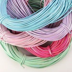 Detailed view of 5mm pearlescent PU leather cord textures in vibrant mixed colors