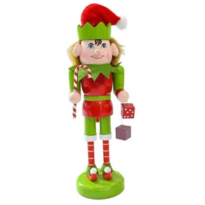 Traditional 25cm red wooden nutcracker elf figurine for Christmas desktop decoration