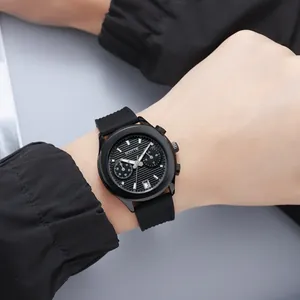 Scottie 3012b Men Chronograph Quartz Watch Large Dial Date Display 30M Water Resistant Silicone Strap Alloy Sport Wristwatch