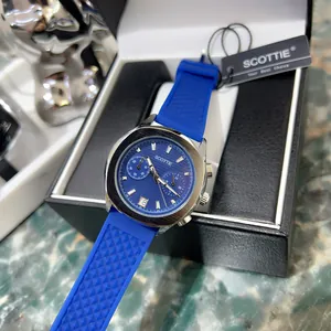Professional Scottie men's chronograph quartz watch with blue silicone strap in luxury box