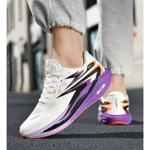 Professional lightweight marathon racing running shoes with breathable white mesh and cushioning