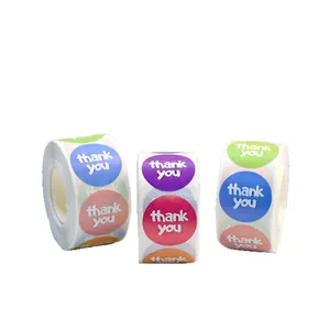 Juego de 3 rollos de pegatinas redondas 'Thank You' de colores para regalos