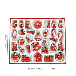 24-piece wooden Christmas ornament set with Santa and angel figurines in a gift box