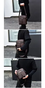 Vues détaillées d'un sac bandoulière marron en tissu Oxford pour homme en divers styles