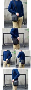 Vues détaillées sous plusieurs angles d'une sacoche en tissu Oxford noir pour homme style business