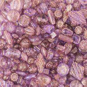 Detailed close-up view of assorted baroque gold painted acrylic loose beads for DIY crafting